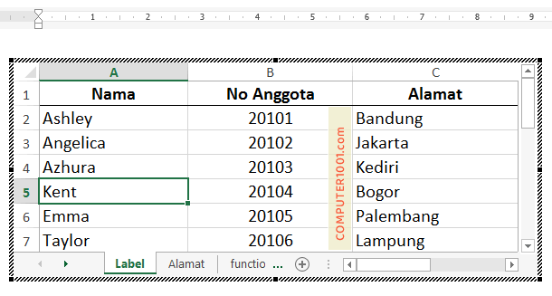Contoh tabel Excel yang berisi data di Word Contoh tabel Excel yang berisi data di Word
