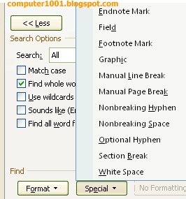 Kode Spesial di Find dan Replace MS Word - Computer 1001
