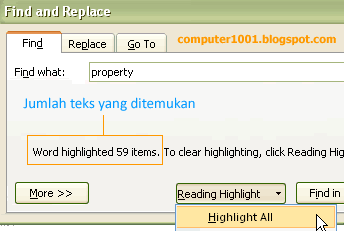 Find dan Replace Microsoft Word 2007 - Reading Highlight - Computer 1001