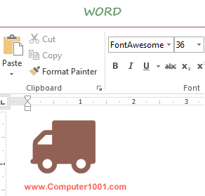 Contoh tampilan Font Awesome di Word