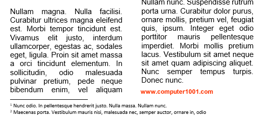 Footnote dalam satu kolom Footnote dalam satu kolom