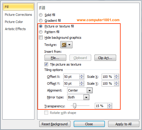 Panel Fill Format Background dengan Tekstur Panel Fill Format Background dengan Tekstur