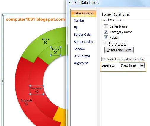 Data Label Separator Doughnut Chart Excel