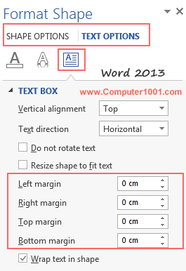 Margin Text Box Word 2013