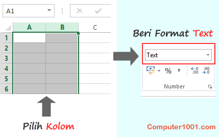 Format kolom menjadi Text
