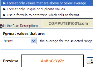 Conditional formatting data di atas/bawah rata-rata Conditional formatting data di atas/bawah rata-rata