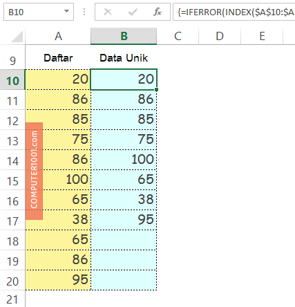 Formula ambil data unik pada 1 kolom Formula ambil data unik pada 1 kolom
