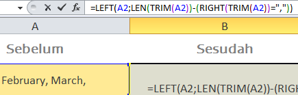 Formula untuk menghapus koma terakhir di data Excel Formula untuk menghapus koma terakhir di data Excel