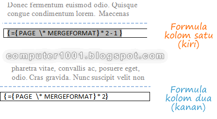 Formula untuk Nomor Halaman di Kolom Satu dan Dua Formula untuk Nomor Halaman di Kolom Satu dan Duad