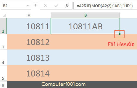 Formula untuk kode huruf berbeda di akhir angka ganjil dan genap Formula untuk kode huruf berbeda di akhir angka ganjil dan genap