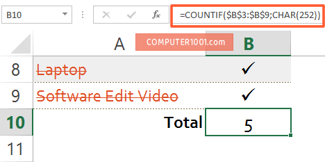Formula untuk menghitung total simbol centang di excel Formula untuk menghitung total simbol centang di excel
