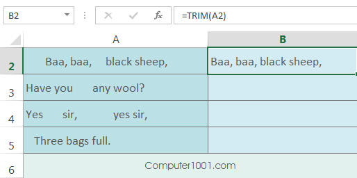 Fungsi Trim untuk hapus spasi ekstra teks Excel Fungsi Trim untuk hapus spasi ekstra teks Excel