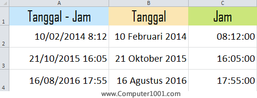 Hasil akhir kolom sel yang berisi jam saja
