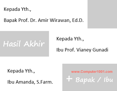 Tampilan mail merge dengan sapaan bapak atau ibu Tampilan mail merge dengan sapaan bapak atau ibu