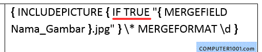 Ketik IF TRUE pada kode field mail merge gambar