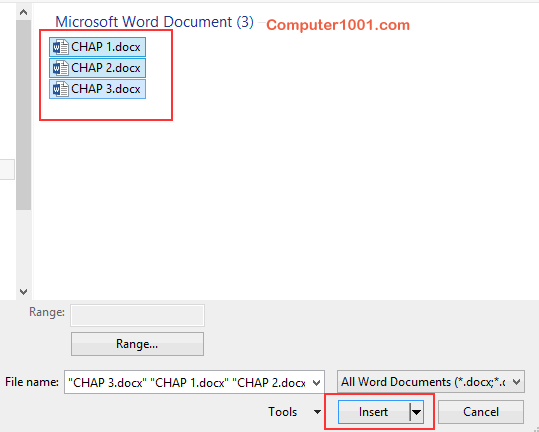 Pilih kumpulan dokumen yang ingin digabungkan