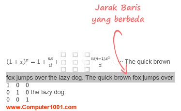 Jarak baris yang berbeda Jarak baris yang berbeda