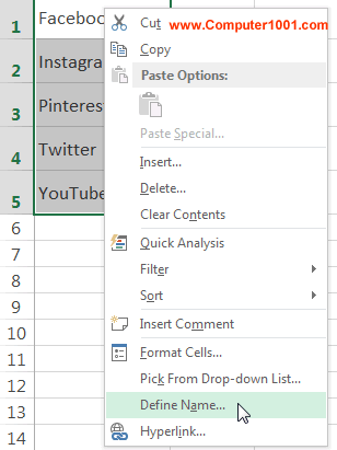 Klik kanan pilih Define Name