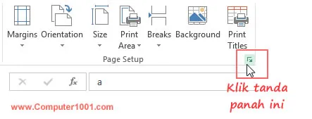 Klik tanda panah sebelah kanan Page Setup Klik tanda panah sebelah kanan Page Setup