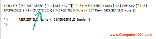 Contoh kode field mail merge untuk setiap kategori pada halaman berbeda Contoh kode field mail merge untuk setiap kategori pada halaman berbeda