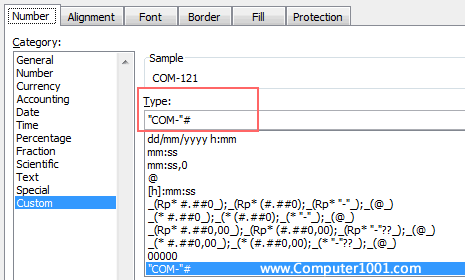 Kode format untuk awalan huruf dan tanda penghubung di depan angka Excel Kode format untuk awalan huruf dan tanda penghubung di depan angka Excel