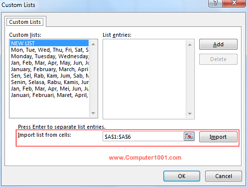 Kotak dialog Custom List Kotak dialog Custom List