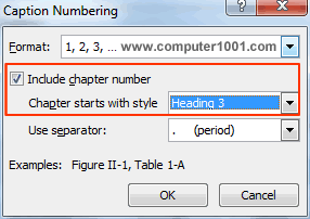 Centang Include chapter number dan heading style untuk nomor bab Centang Include chapter number dan heading style untuk nomor bab