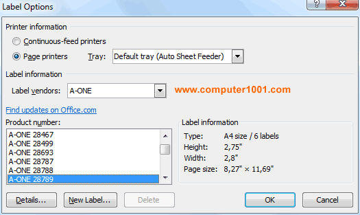 Label Options - pilih ukuran dan layout label mail merge Label Options - pilih ukuran dan layout label mail merge