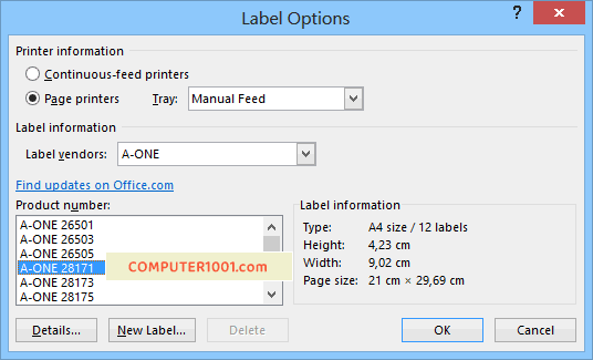 Label Options - Mail Merge Label