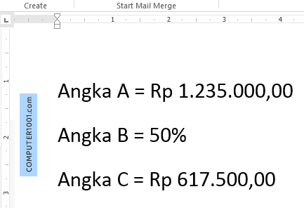 Tampilan format angka di mail merge Word