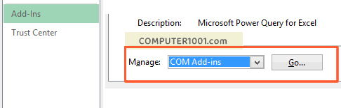 Manage COM-Add-ins Power Query Manage COM-Add-ins Power Query