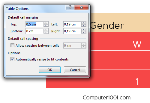 Samakan nilai margin sel tabel Samakan nilai margin sel tabel