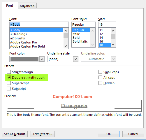 Pilih Double Strikethrough Pilih Double Strikethrough