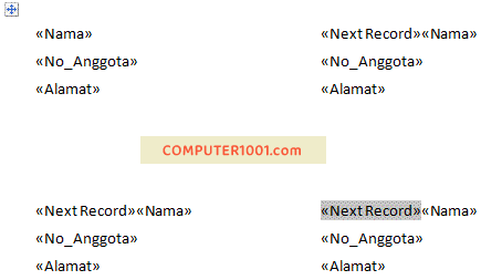 Merge Field Seluruh Label - Mail Merge Label