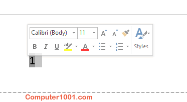 mini toolbar Cara Mengubah Jenis dan Ukuran Font Nomor Halaman