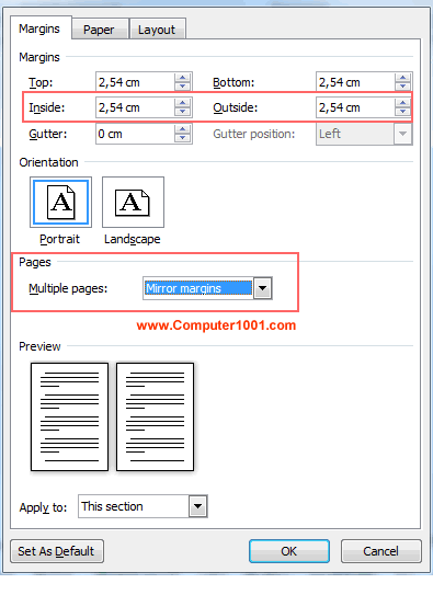 Pilih Mirror Margin Pilih Mirror Margin