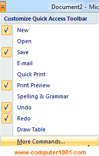 More commands Quick Access Toolbar Word 2007 More commands Quick Access Toolbar Word 2007