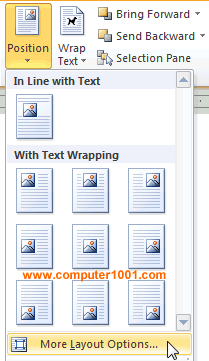 Klik More Layout Options untuk mengatur posisi kotak teks nomor halaman landscape Klik More Layout Options untuk mengatur posisi kotak teks nomor halaman landscape