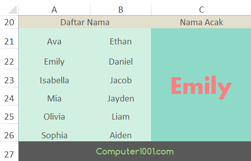Nama acak Excel dari daftar 2 kolom