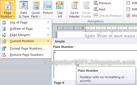 Page Number Current Position - Plain Number - MS Word Page Number Current Position - Plain Number - MS Word