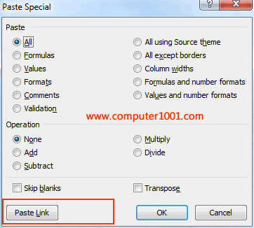 Paste Special - Paste Link tabel Excel Paste Special - Paste Link tabel Excel
