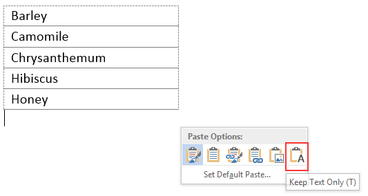 Pilih Keep Text Only