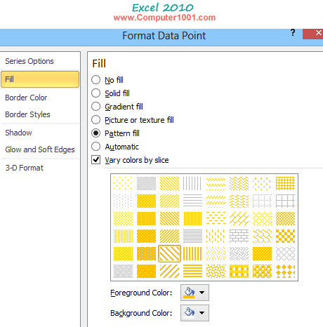 Pattern fill Excel 2010