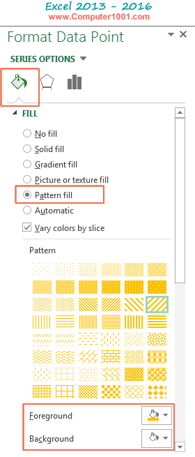 Pattern fill Excel 2013 - 2016