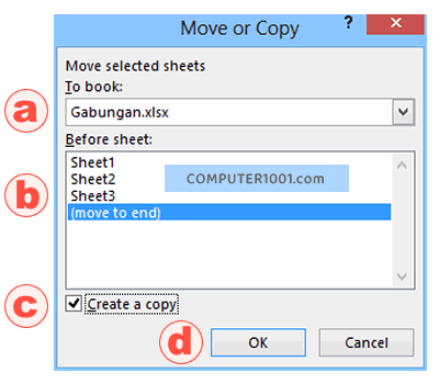 Pengaturan Move or Copy Worksheet Excel