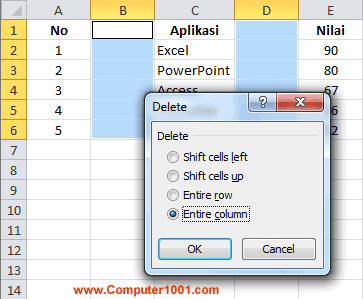 Pilih Entire column Pilih Entire column