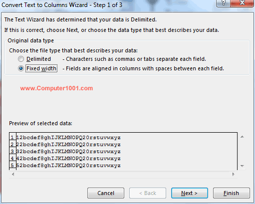 Text to columns - Fixed width