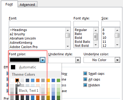 Pilih font warna hitam Pilih font warna hitam