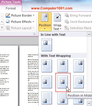 Pilih posisi gambar di tengah halaman dokumen Pilih posisi gambar di tengah halaman dokumen
