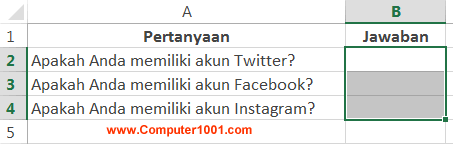 Pilih sel yang akan diberi dropdown list Pilih sel yang akan diberi dropdown list